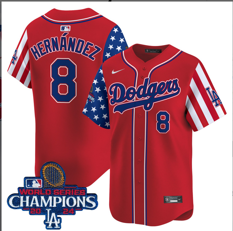 Men MLB Los Angeles Dodgers 8 Hernandez American Style red 2024 World Series Champions Limited Jersey